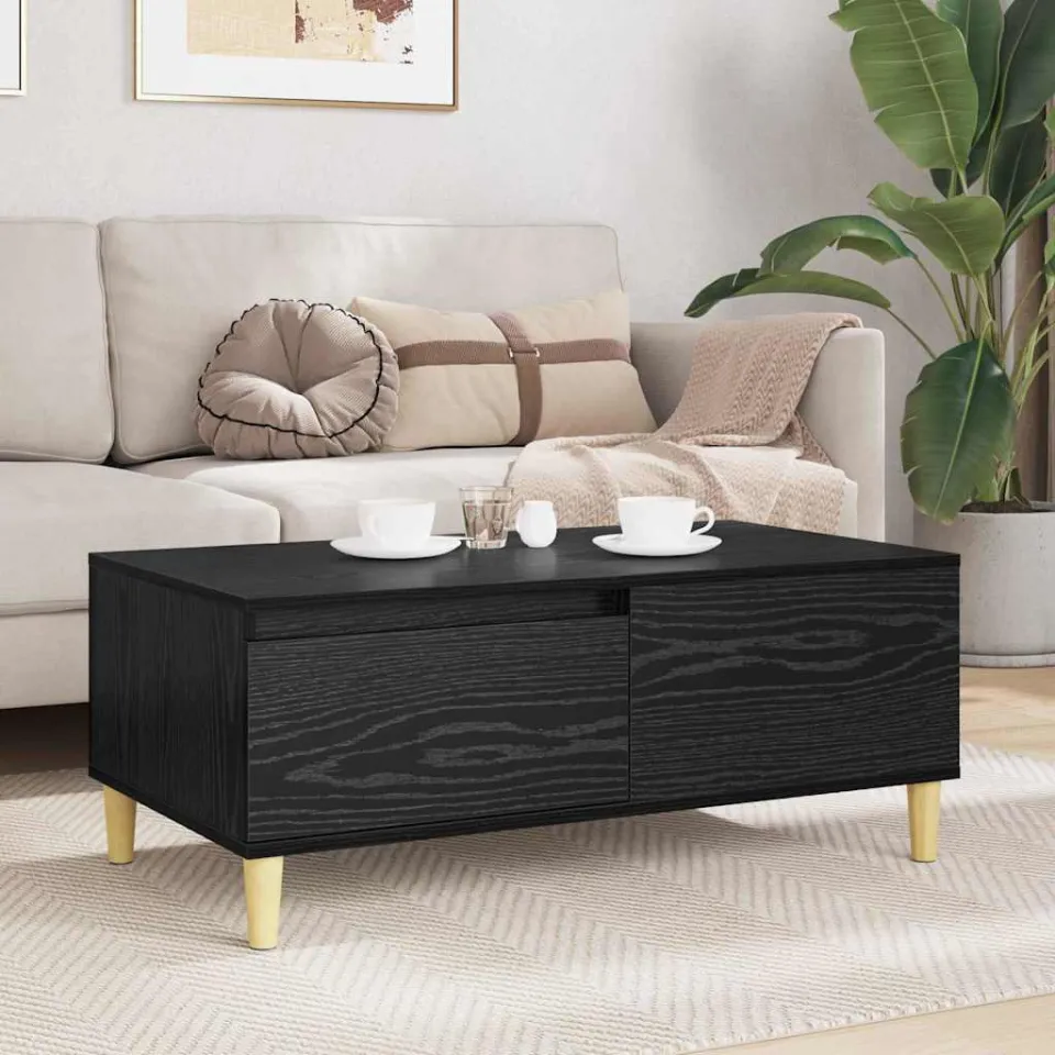 vidaXL Salontafel Zwart Eiken 90 x 50 x 35 cm Bewerkt hout, foto 4