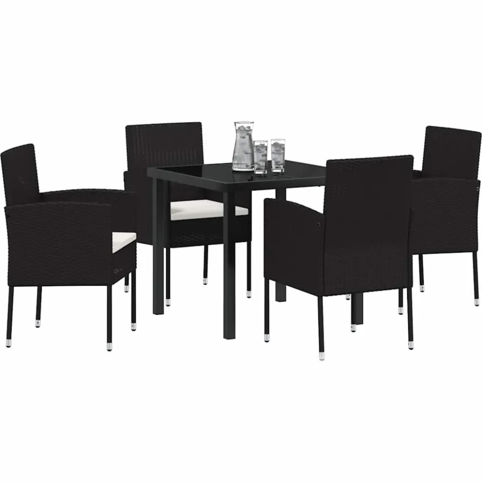 vidaXL Tuin eettafelset 5 st Zwart poly rattan