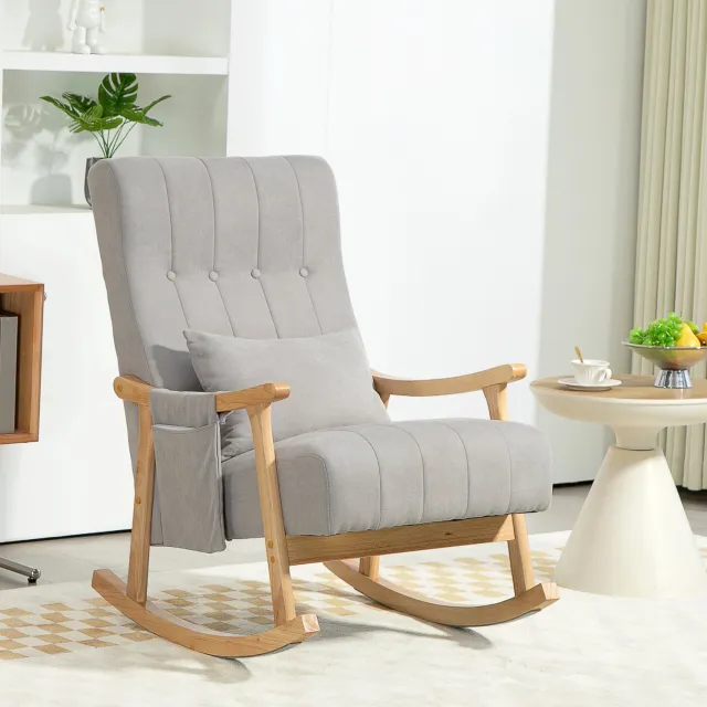 CHICFURN Schommelstoel - Gevoerd - Houten frame - Grijs
