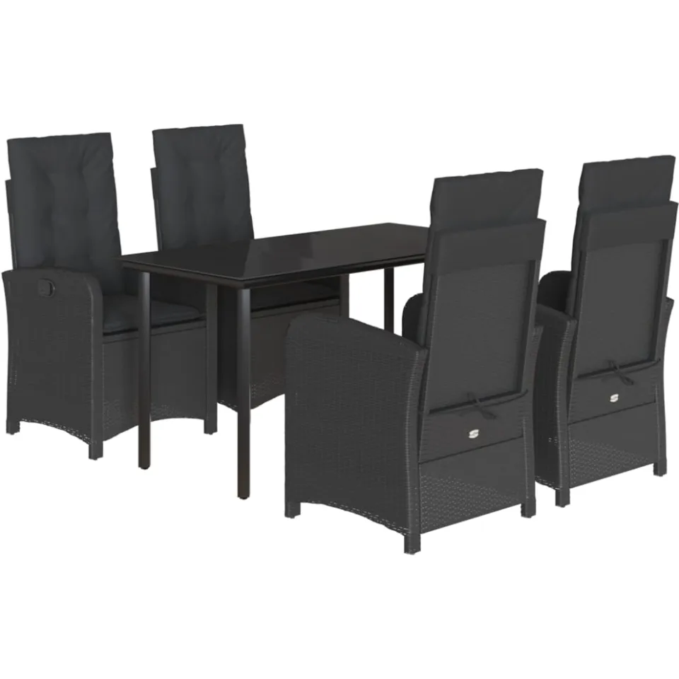 vidaXL 5-delige Tuinset met kussens poly rattan zwart, foto 3