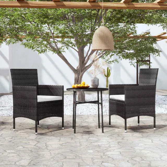 vidaXL 3-delige Tuinset poly rattan zwart, foto 2
