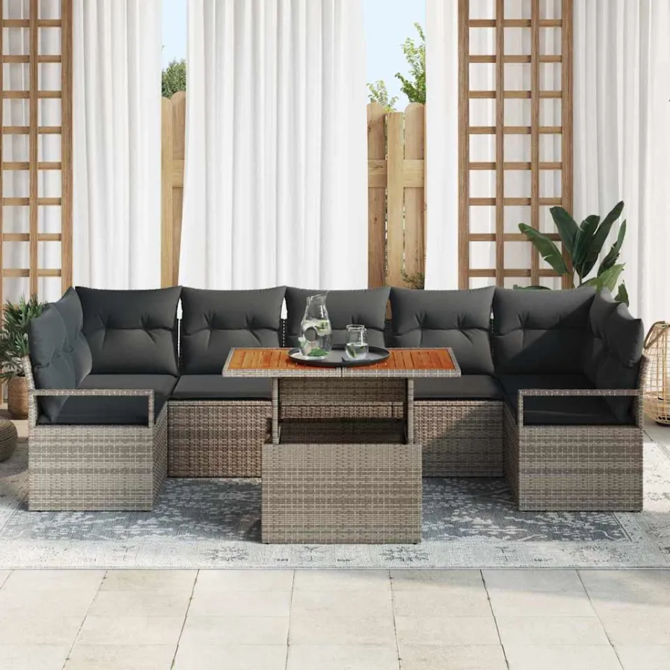 vidaXL Tuin Sofa Set 8 st Grijs Poly riet, foto 3