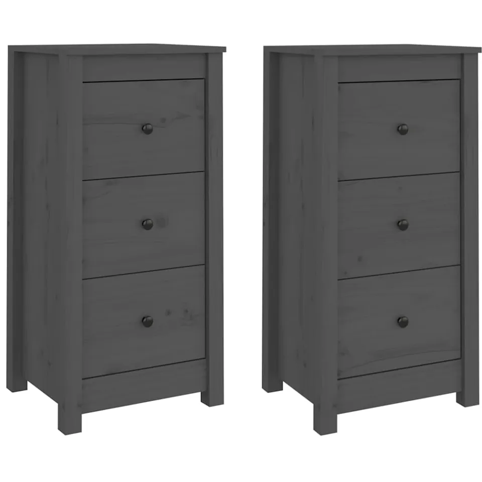 vidaXL Dressoirs 2 st 40x35x80 cm massief grenenhout grijs, foto 3