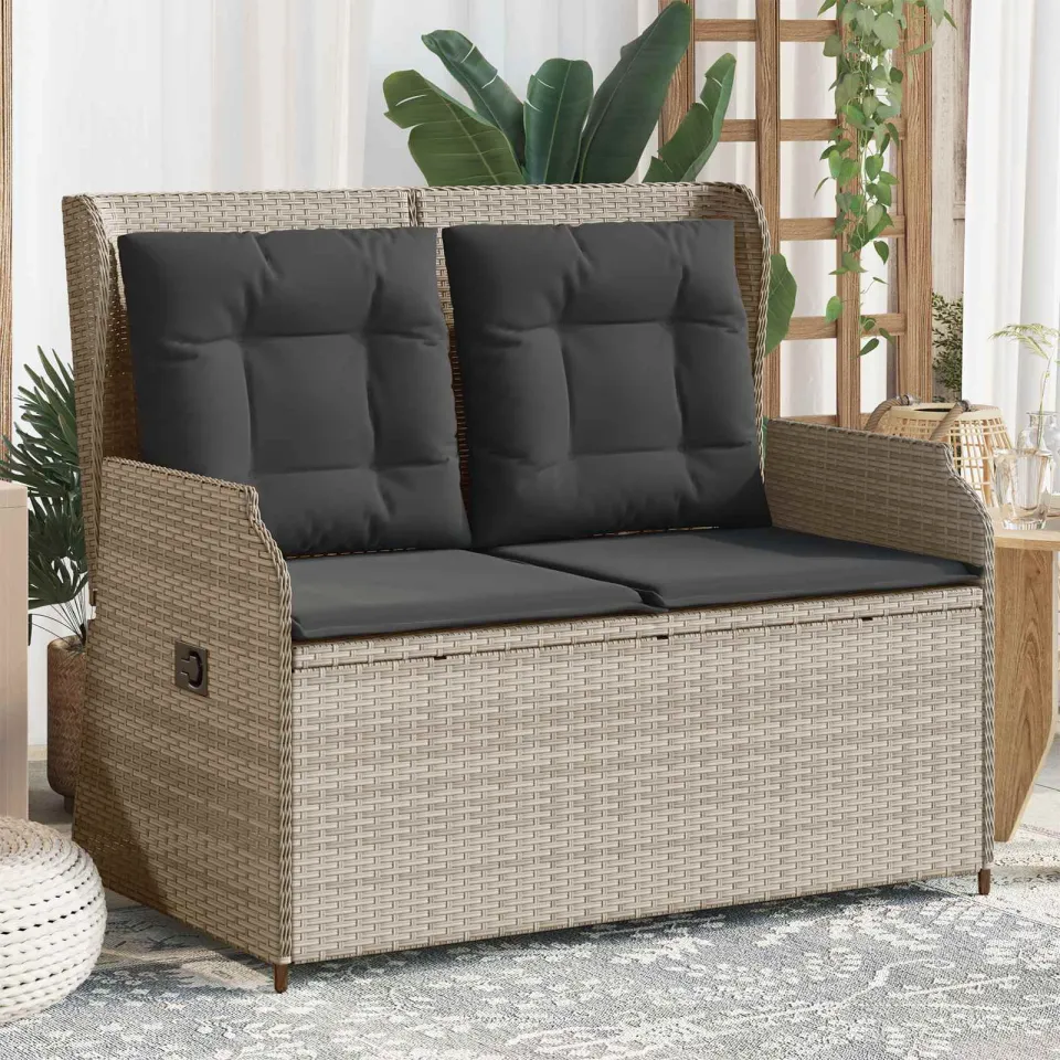 vidaXL Tuinbank Lichtgrijs poly rattan, foto 3