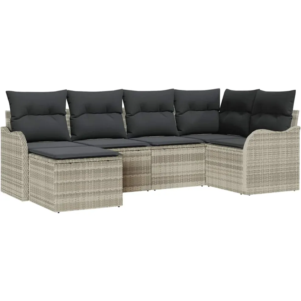 vidaXL Tuin Sofa Set met kussen 6 pcs Lichtgrijs Poly riet