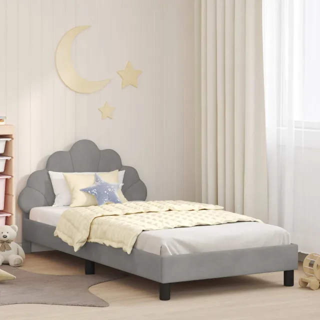 vidaXL Bedframe voor kinderen met hoofdbord Lichtgrijs 90 x 200 cm