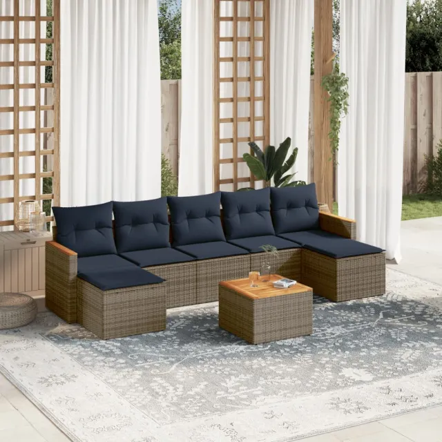 vidaXL 8-delige tuinbankset met kussens, grijs polyrotan, foto 2
