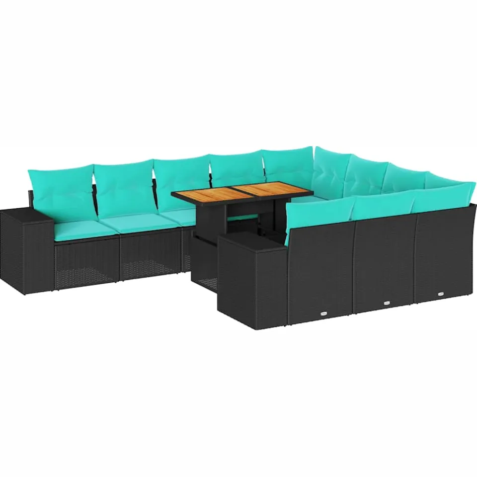 vidaXL 11-delige Loungeset met kussens poly rattan zwart