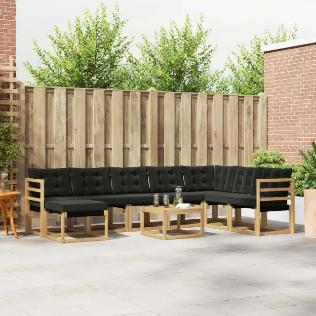 vidaXL Buiten bankenset 9 st Wit en zwart Bruin