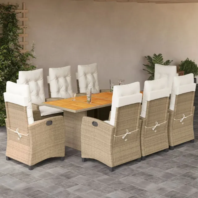 vidaXL 9-delige Tuinset met kussens poly rattan beige, foto 2