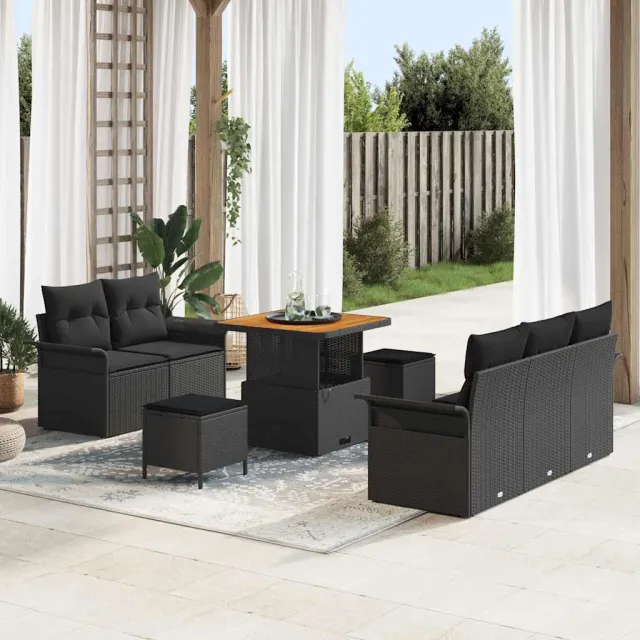 vidaXL Tuinbankenset 8 st Zwart poly rattan, foto 2
