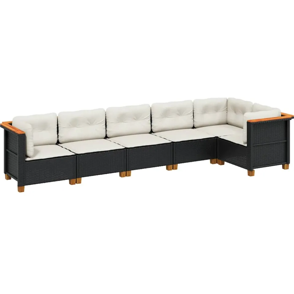 vidaXL 6-delige Loungeset met kussens poly rattan zwart, foto 3