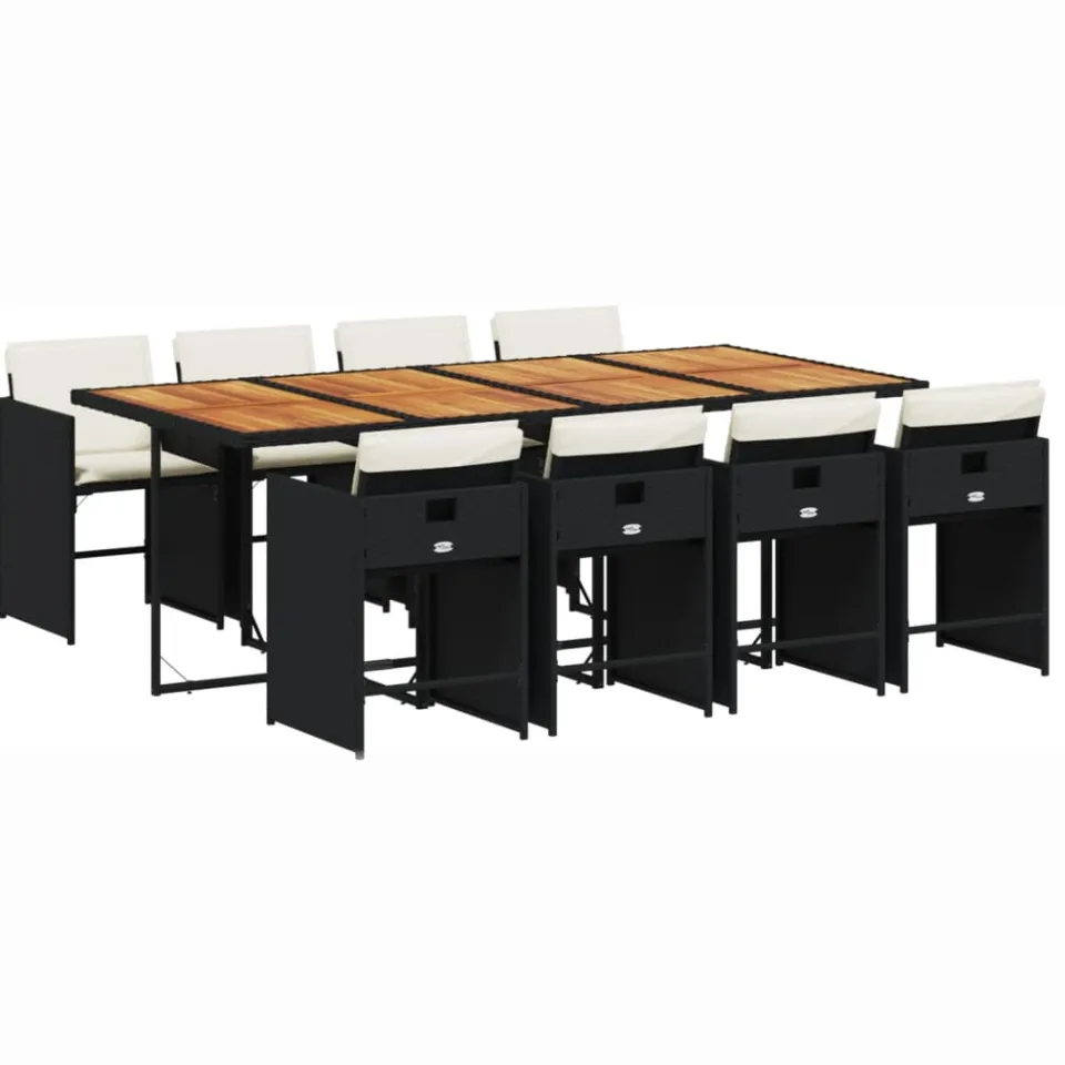 vidaXL 9-delige Tuinset poly rattan zwart