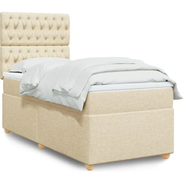vidaXL Boxspring met matras stof crèmekleurig 90x200 cm