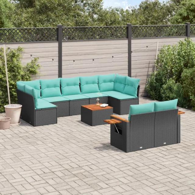 vidaXL 10-delige Loungeset met kussens poly rattan zwart, foto 2