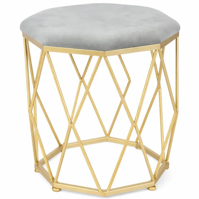 LUXALIVING Poef - Goud/Grijs - Kaptafel Kruk- Krukje - Metaal - Ø 34 x H44 cm