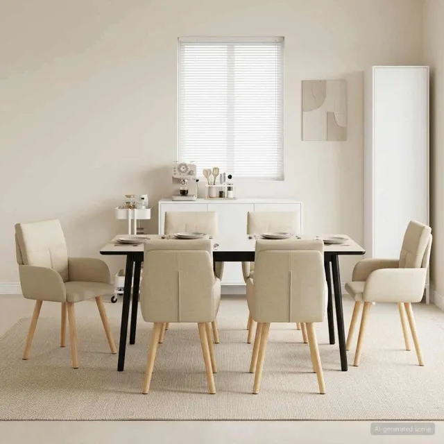 vidaXL Eettafelstoelen 6 st Stof Crèmekleurig 60 x 56 x 93 cm