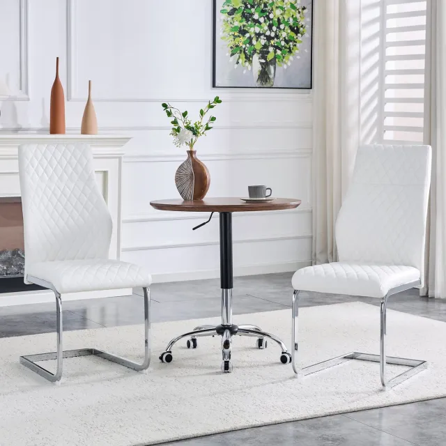 Wishdor Eetkamerstoelen Set Van 2 - Ruitstiksel, Hoge Rugleuning En Antislip Voeten - Modern Ontwerp Voor Eethoek - Metalen Frame En Kunstleer - Wit En Zilver - Rughoogte 100 Cm - Met 5 Cm Zitkussen Wit + Zilver