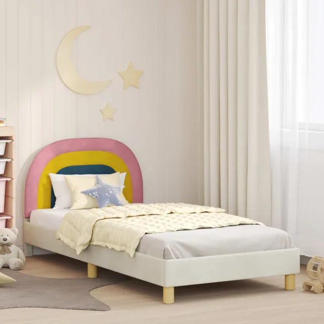 vidaXL Bedframe voor kinderen met hoofdbord Crèmekleurig 90 x 200 cm