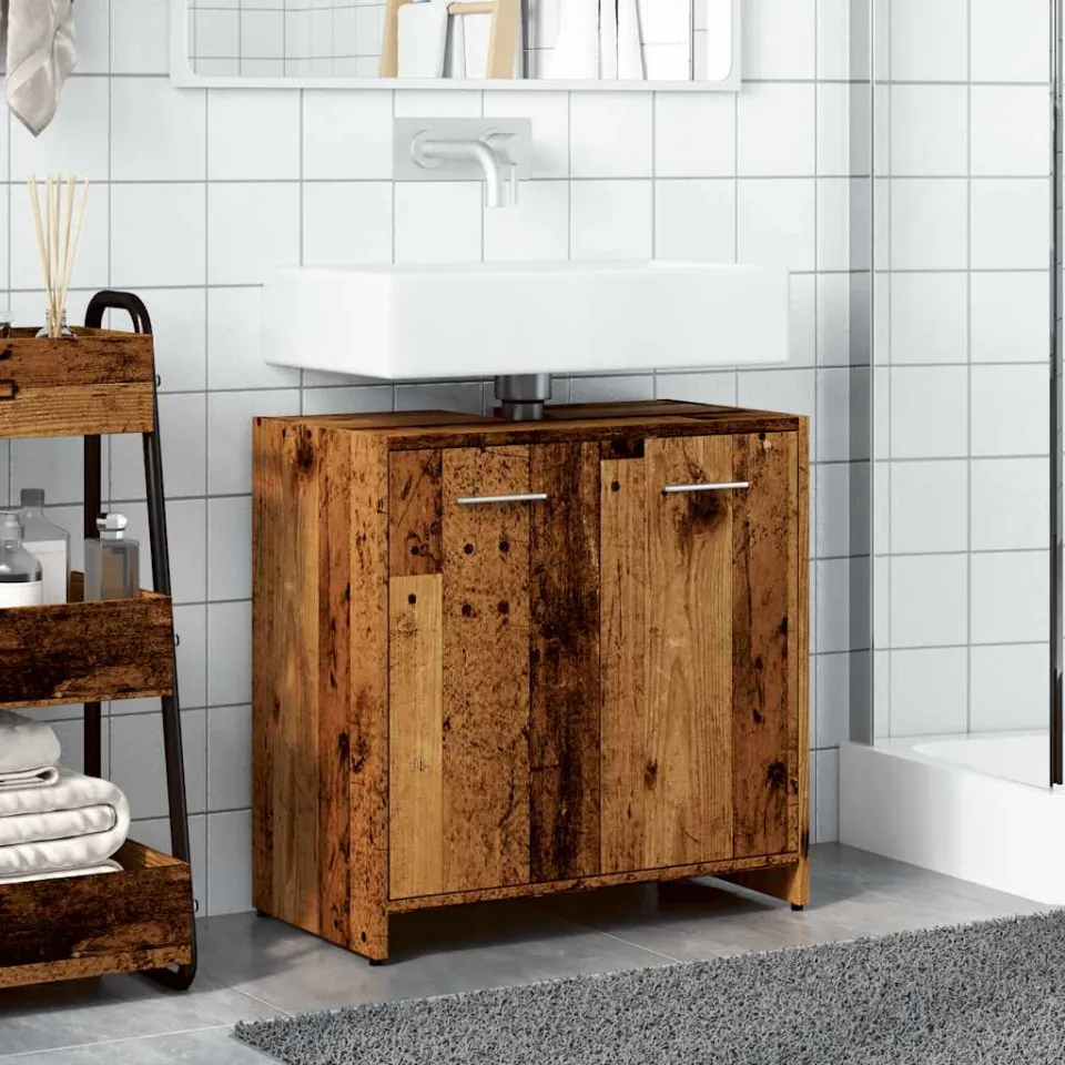 vidaXL Wastafelkast 60x33x60 cm bewerkt hout oud houtkleurig bruin, foto 2