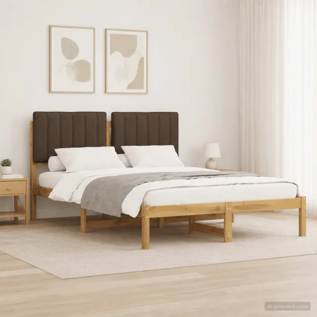vidaXL Bedframe met gestoffeerd hoofdbord Whitewash en taupe Bruin