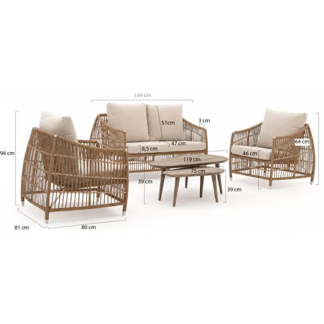 Manifesto Furniture Manifesto Ortello/ROUGH-K stoel-bank loungeset 5-delig 4-zits taupe, foto 2