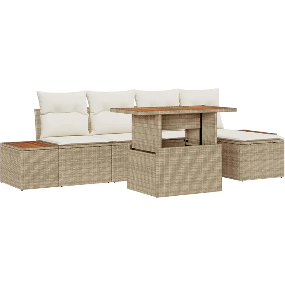 vidaXL Tuin Sofa Set 6 st Beige Poly riet