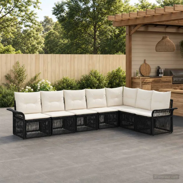 vidaXL Tuinbankenset 7 st 7-zits Zwart poly rattan, foto 2