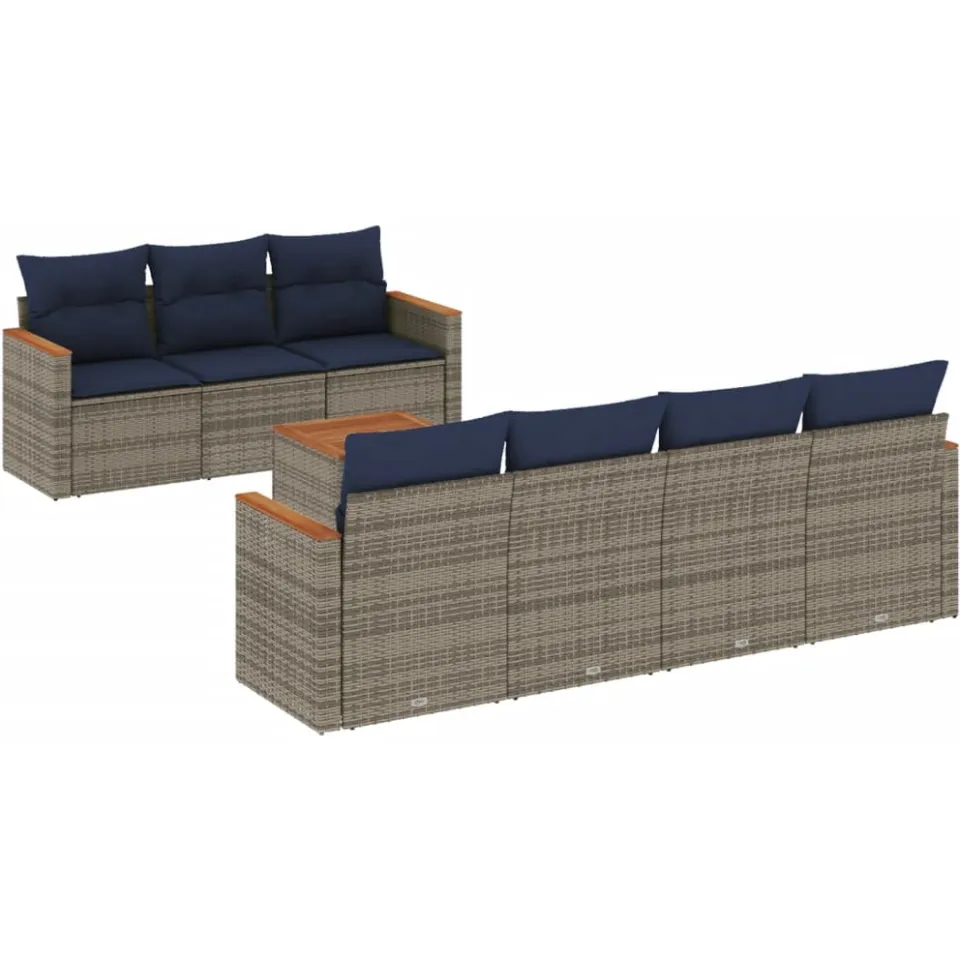 vidaXL 8-delige tuinbankset met kussens, grijs polyrotan, foto 3