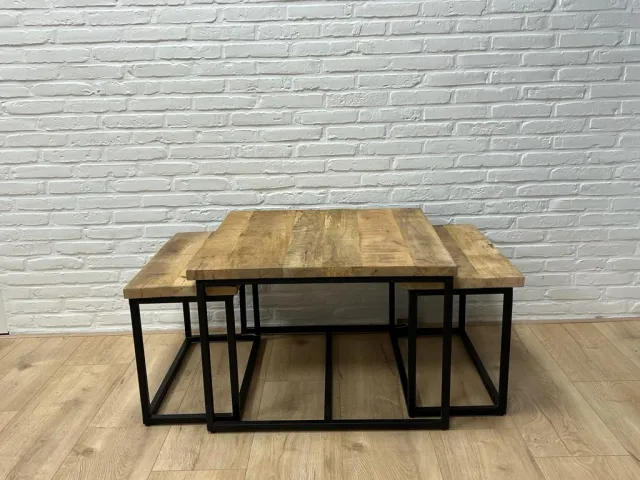 Salontafel set van 3 Roza Mangohout naturel vierkant