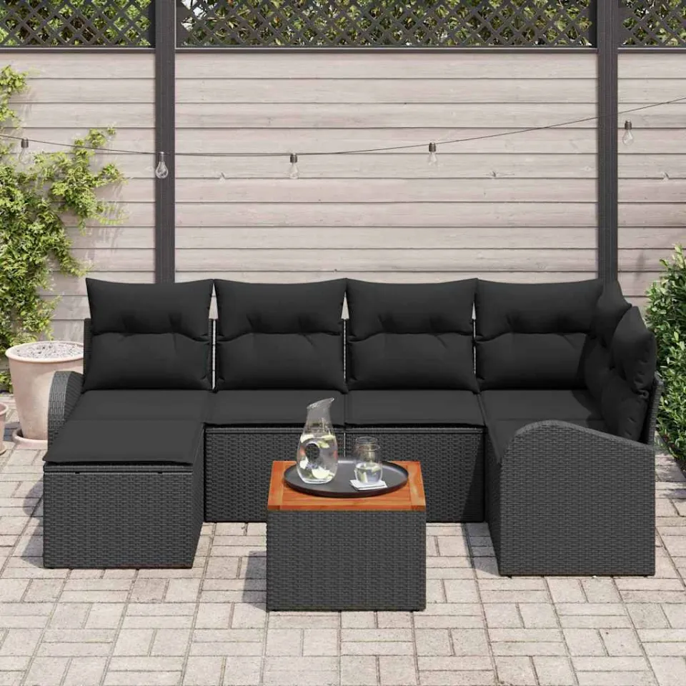 vidaXL Tuinbankenset 7 st Zwart poly rattan, foto 3
