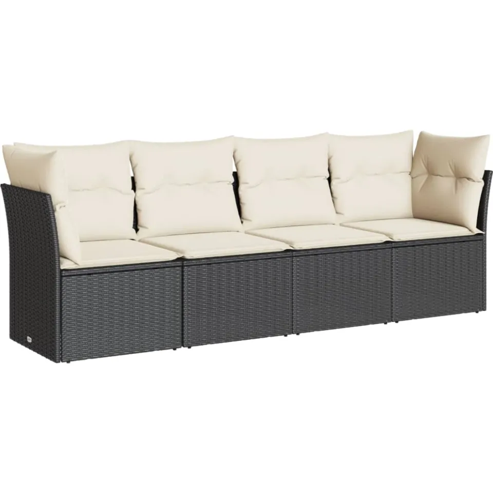 vidaXL 4-delige Loungeset met kussens poly rattan zwart