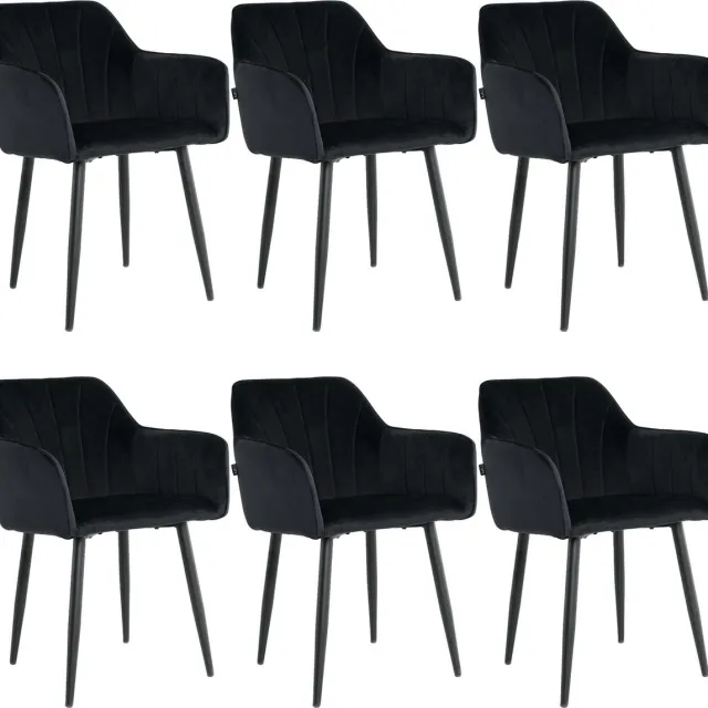 Lina Rio Eetkamerstoelen - Zwart - Set van 6 - Velvet