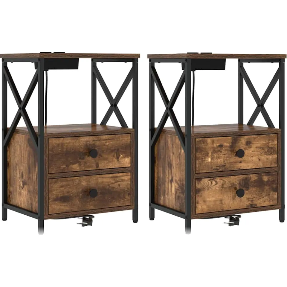 vidaXL Nachtkastje 2 st Gerookt eiken 40 x 31 x 60 cm Bewerkt hout, foto 3