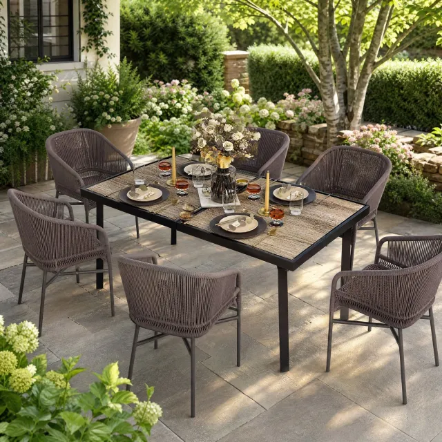 CHICFURN Eettafel - 6 personen - voor buiten - rechthoekig - grijs