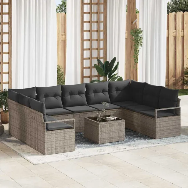 vidaXL Bankstel 10 st Grijs poly rattan