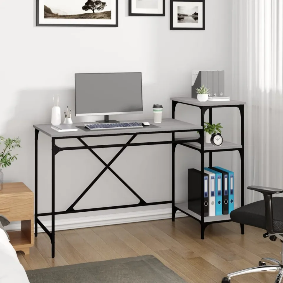 vidaXL Bureau 135x50x90 bewerkt hout en ijzer grijs sonoma eikenkleur, foto 3