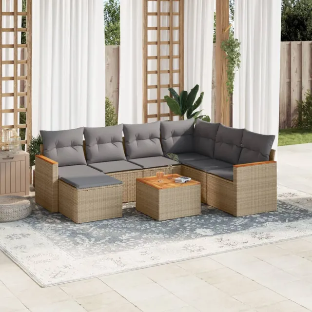 vidaXL 8-delige Loungeset met kussens poly rattan gemengd beige, foto 2
