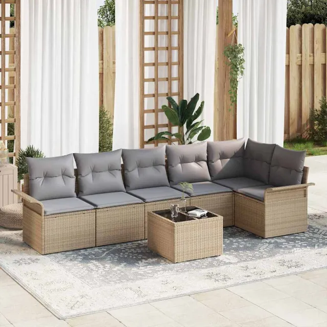 vidaXL Tuin Sofa Set 7 st Beige poly rattan, foto 2