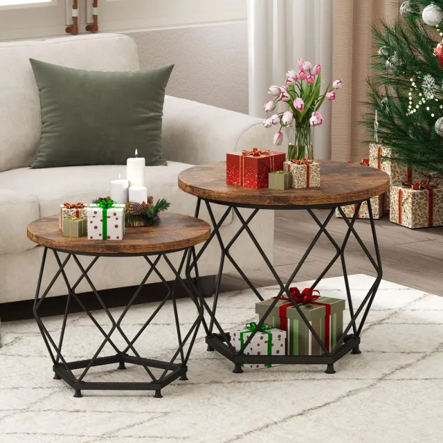 Ibenzoa Multifunctionele Ronde Salontafelset – Compact en Stabiel voor Diverse Ruimtes Bruin