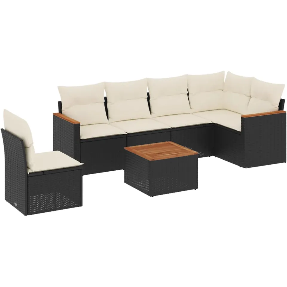vidaXL 7-delige Loungeset met kussens poly rattan zwart