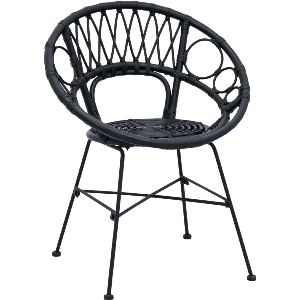 vidaXL Eetkamerstoel 2 st Riet en IJzer Zwart 54 x 65 x 82 cm, foto 4