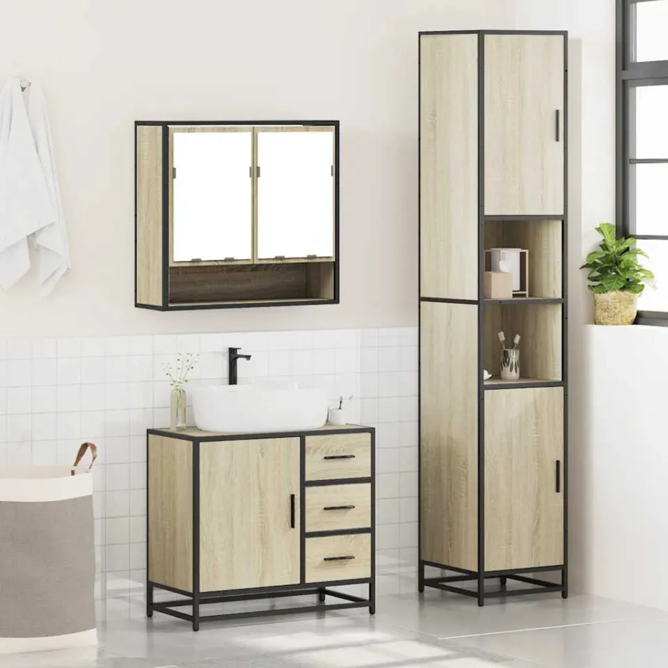 vidaXL 3-delige Badkamermeubelset bewerkt hout sonoma eikenkleurig, foto 4