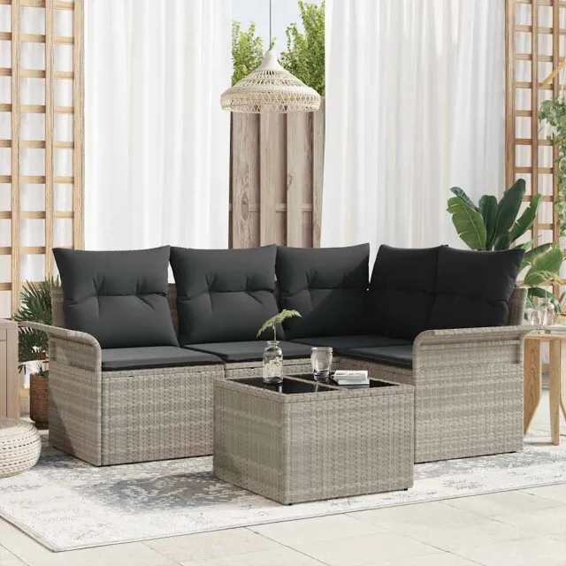 vidaXL Tuin Sofa Set 5 st Lichtgrijs poly rattan grijs, foto 2