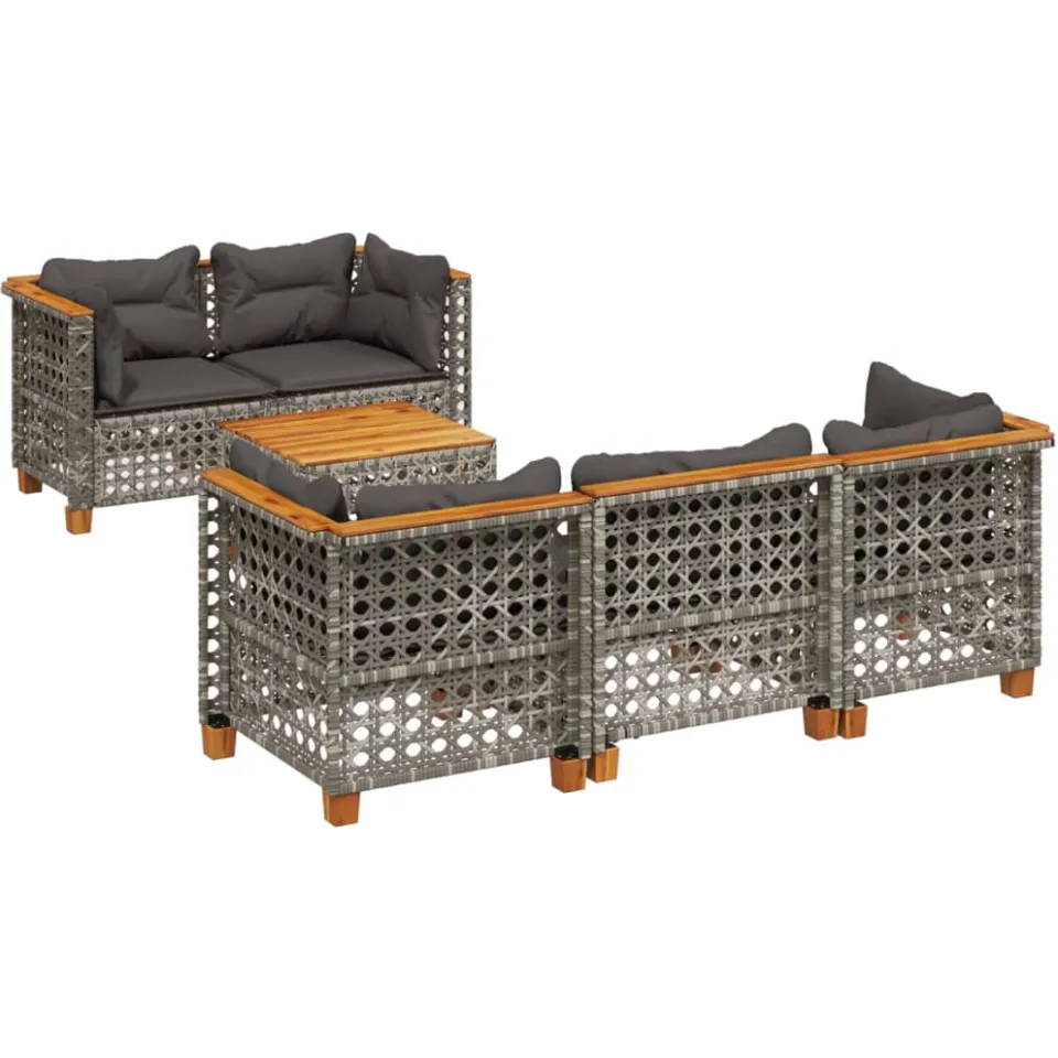 vidaXL 6-delige Loungeset met kussens poly rattan grijs, foto 3