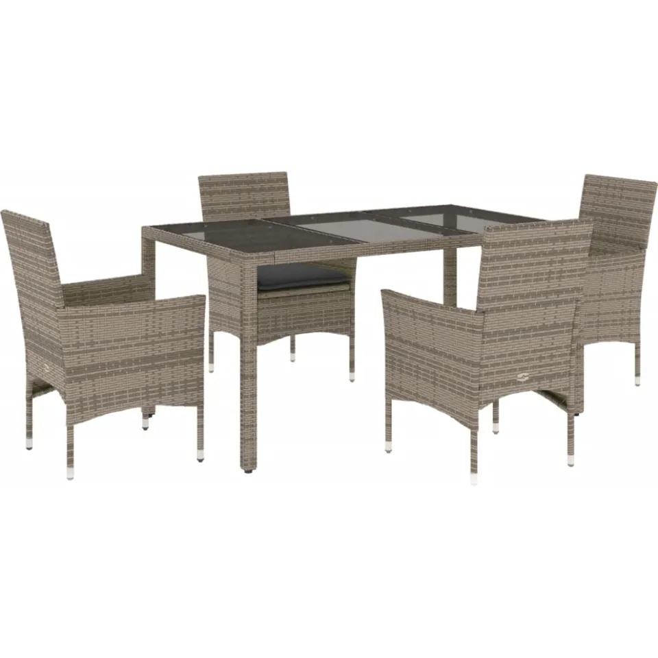 vidaXL 5-delige Tuinset met kussens poly rattan en glas grijs, foto 3