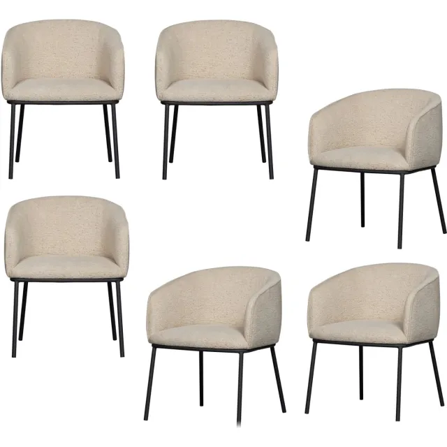 WOOOD Leon Eetkamerstoelen - Bouclé - Naturel - Set van 6 Naturel Melange