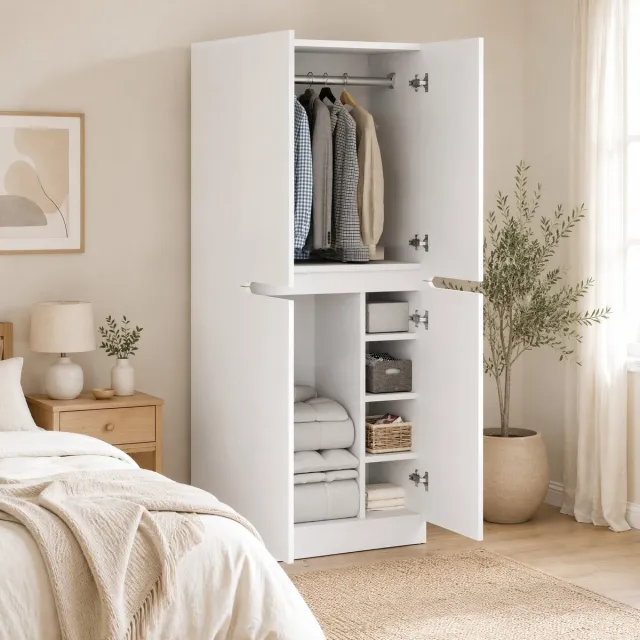 COVREO Kledingkast 70 x 40 x 170 cm wit met dubbele deuren en hanggedeelte