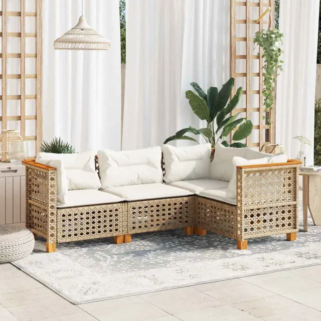 vidaXL 4-delige Loungeset met kussens poly rattan beige, foto 2