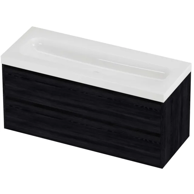 Proline Haga Badmeubelset Polystone Mezza 2 Laden 120x46x58 cm Glans Wit Black Oak